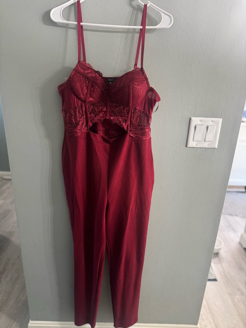 Lace Bodice Strappy Jumpsuit in Deep Red